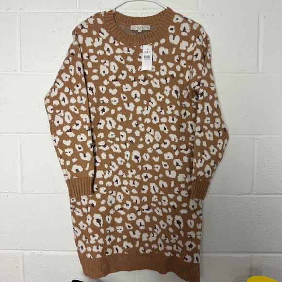 LOFT Sweaters - LOFT Leopard Print Sweater Dress Mini‎ Long Sleeve Crew Neck Women Size S
